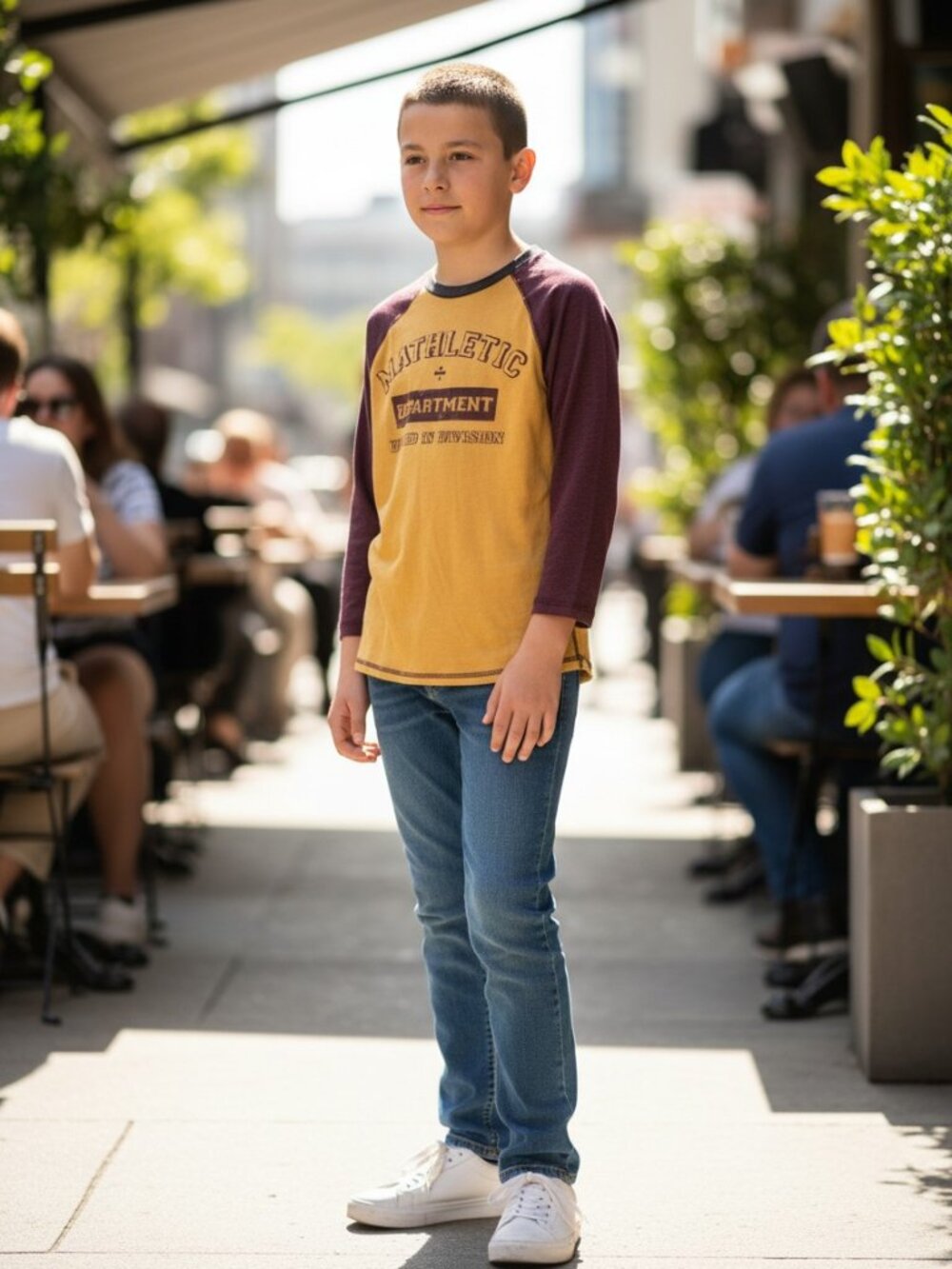 Arizona Jean Co Raglan Tee Boys S 8 Yellow Burgundy Excellent Mathletic Graphic - Picture 1 of 4